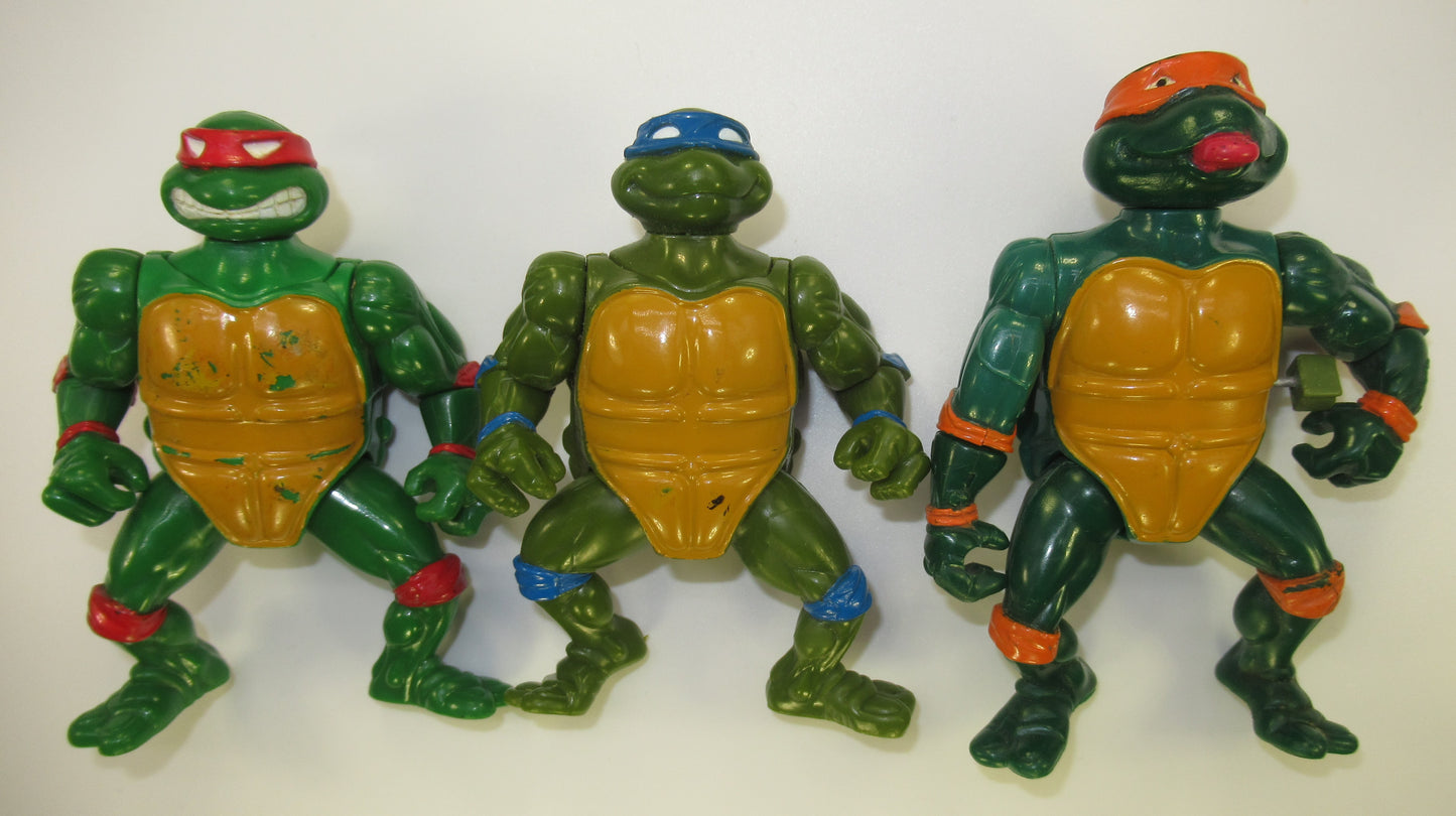 Lot of 3 Vintage TMNT Figures Head Dropping Etc. Raph Leo Mike Ninja Turtles