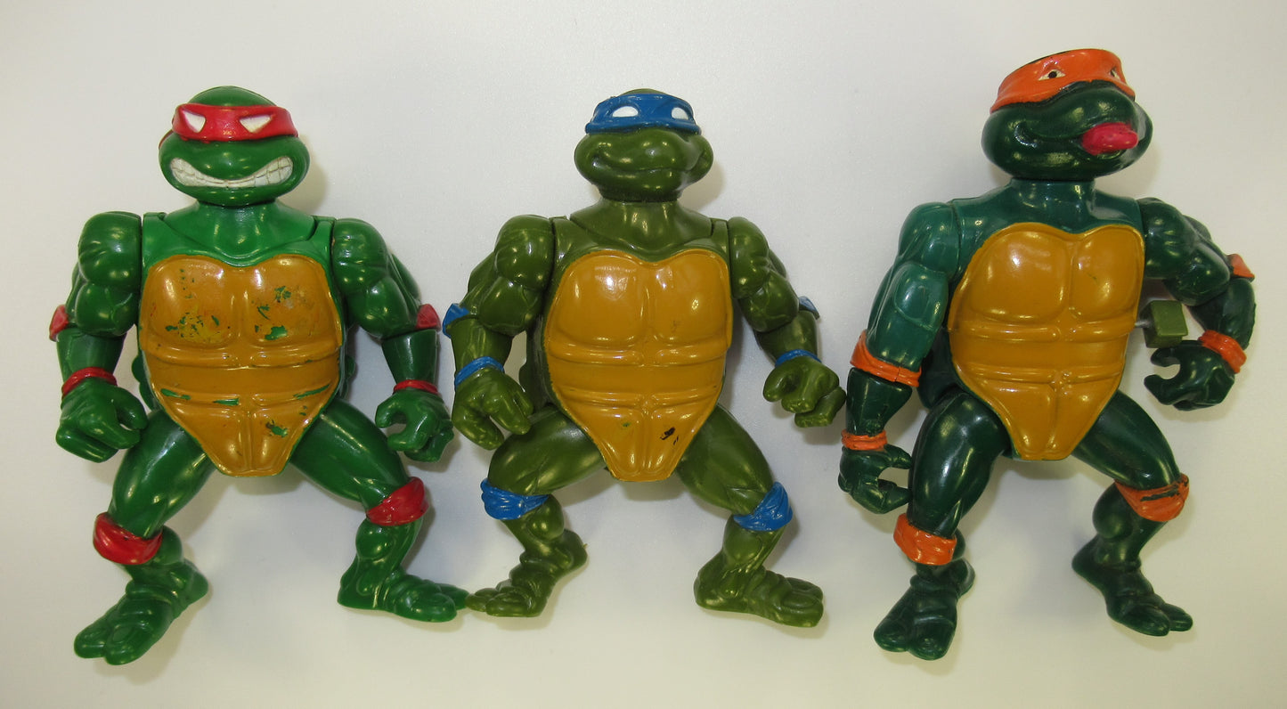 Lot of 3 Vintage TMNT Figures Head Dropping Etc. Raph Leo Mike Ninja Turtles